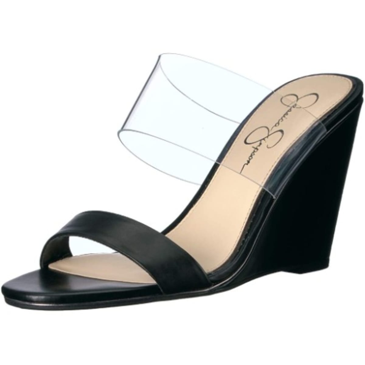 Jessica Simpson Womens Simina Leather Wedge Sandals Black 95 Medium B   ShopStyle