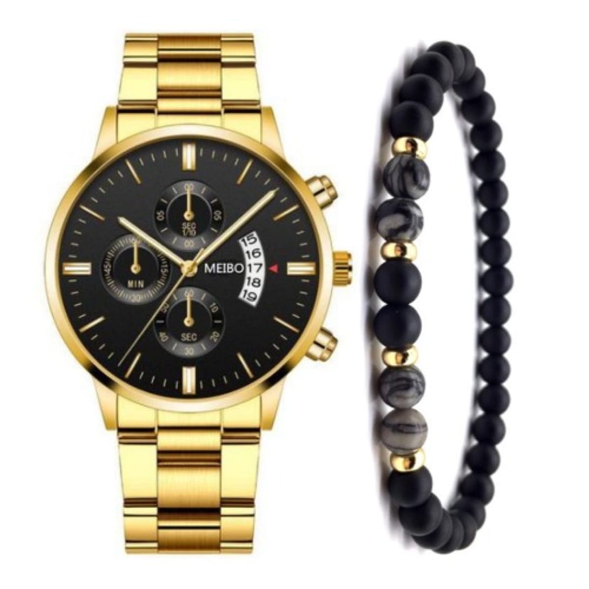 Fashion Front 2 In 1 Men Unisex Wrist Watch With Bracelet gold