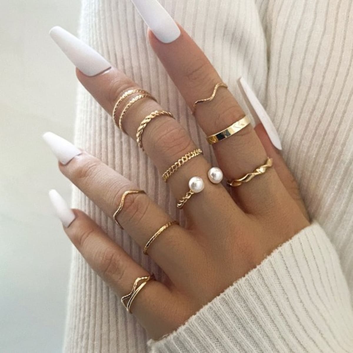 Knuckle Ring Set For Women - 10 Pieces- Gold