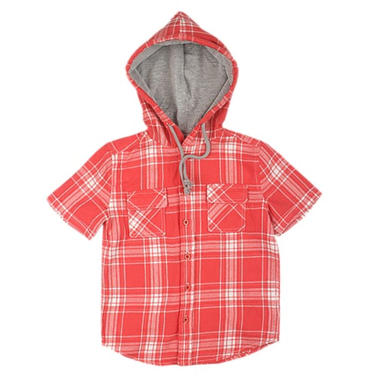 Redtag Boy s Check Short Sleeve Hooded Shirt Red Konga Online