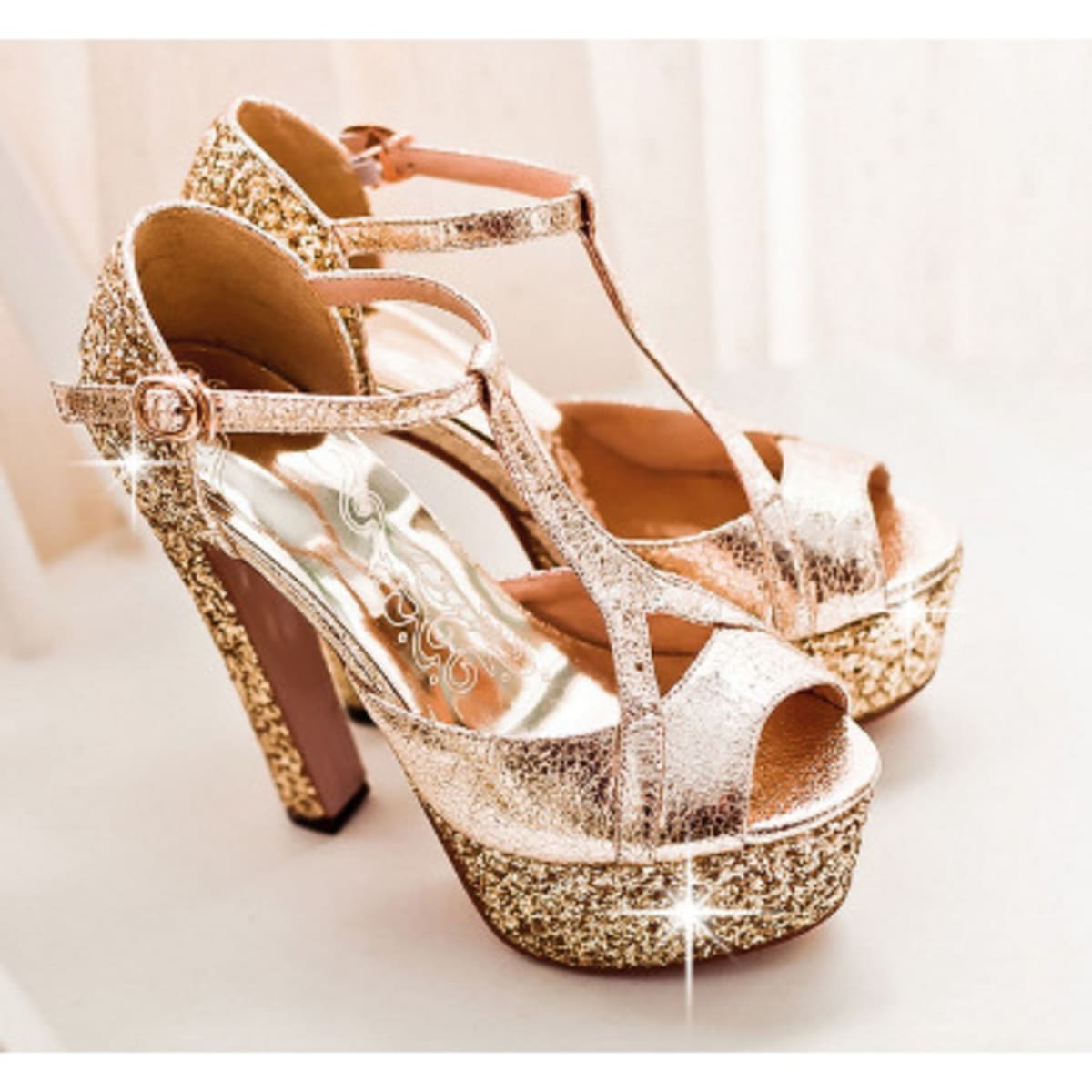 Gold glitter platform heels sales