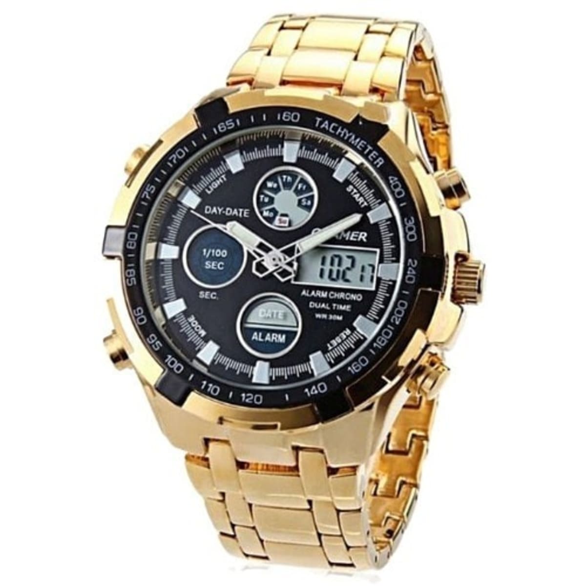 Quamer Men s LED Chain Wrist Watch Gold Black Face Free Case