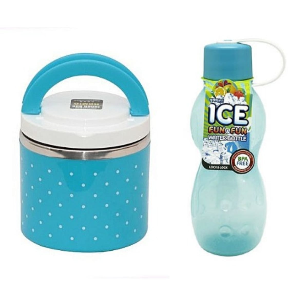 Homio Single Layer Food Flask(630ml) And Ice Fun Water Bottle - Blue