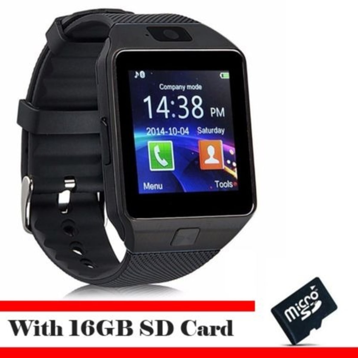 Dz09 Bluetooth Smart Watch With Memory Sd Card 16GB Black Konga