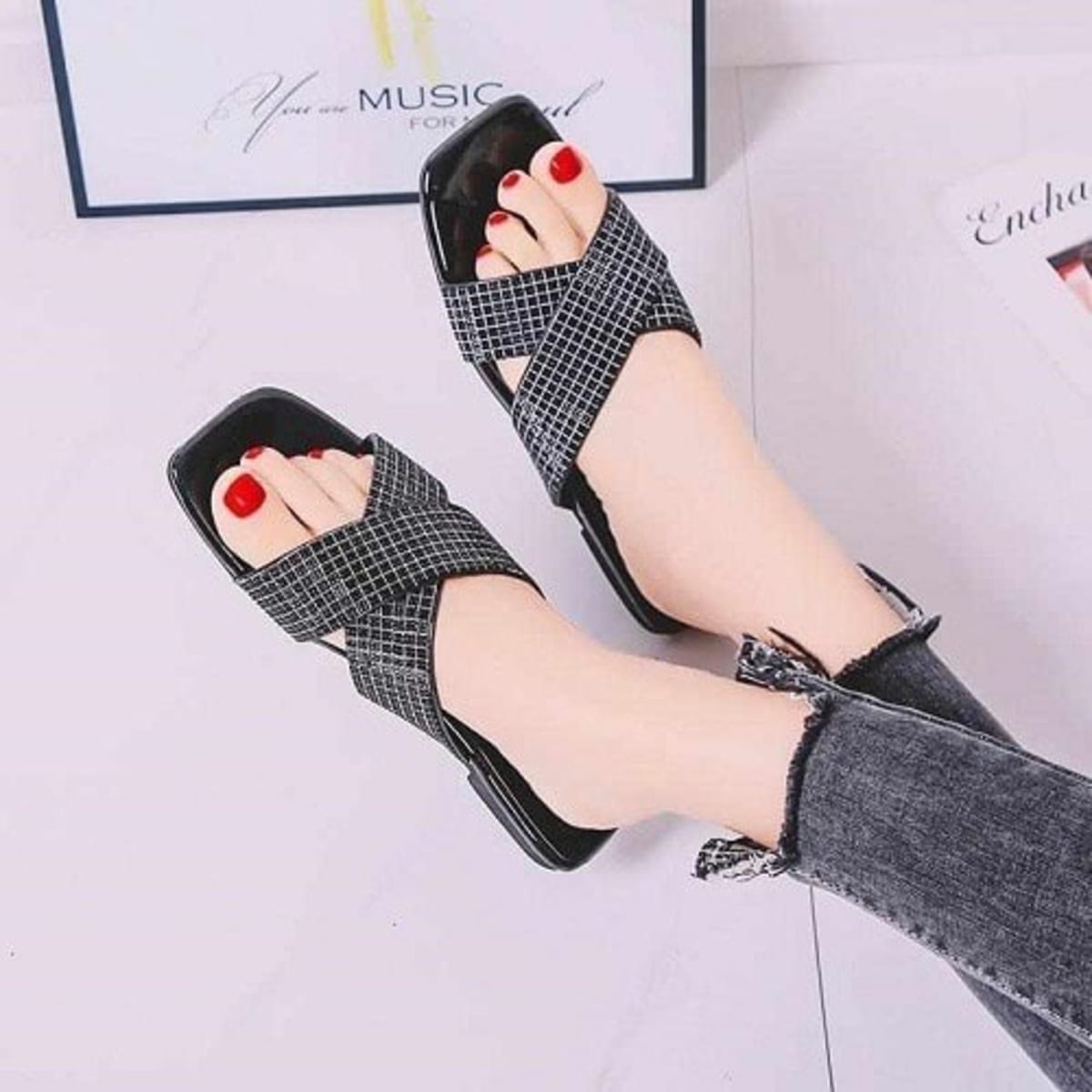Ladies Cross Flat Slippers Black Konga Online Shopping