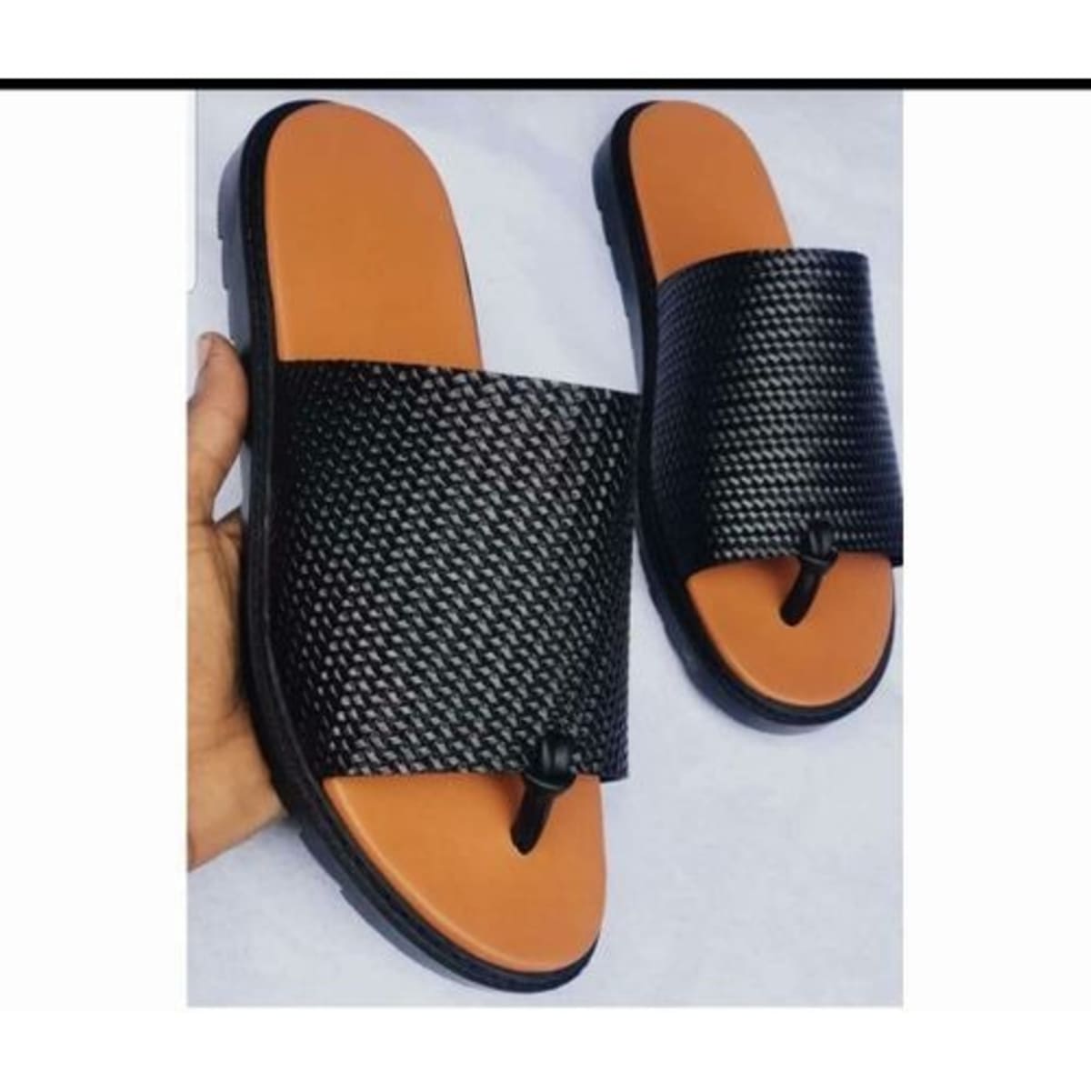 Men's Leather Palm Slippers - Black