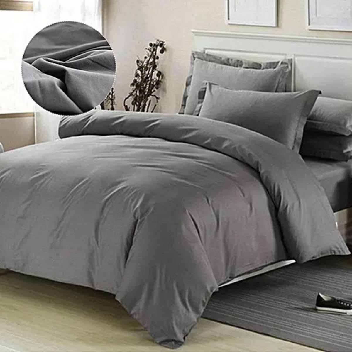 Plain Bedsheets And Duvet With 4 Pillow Cases Grey Konga