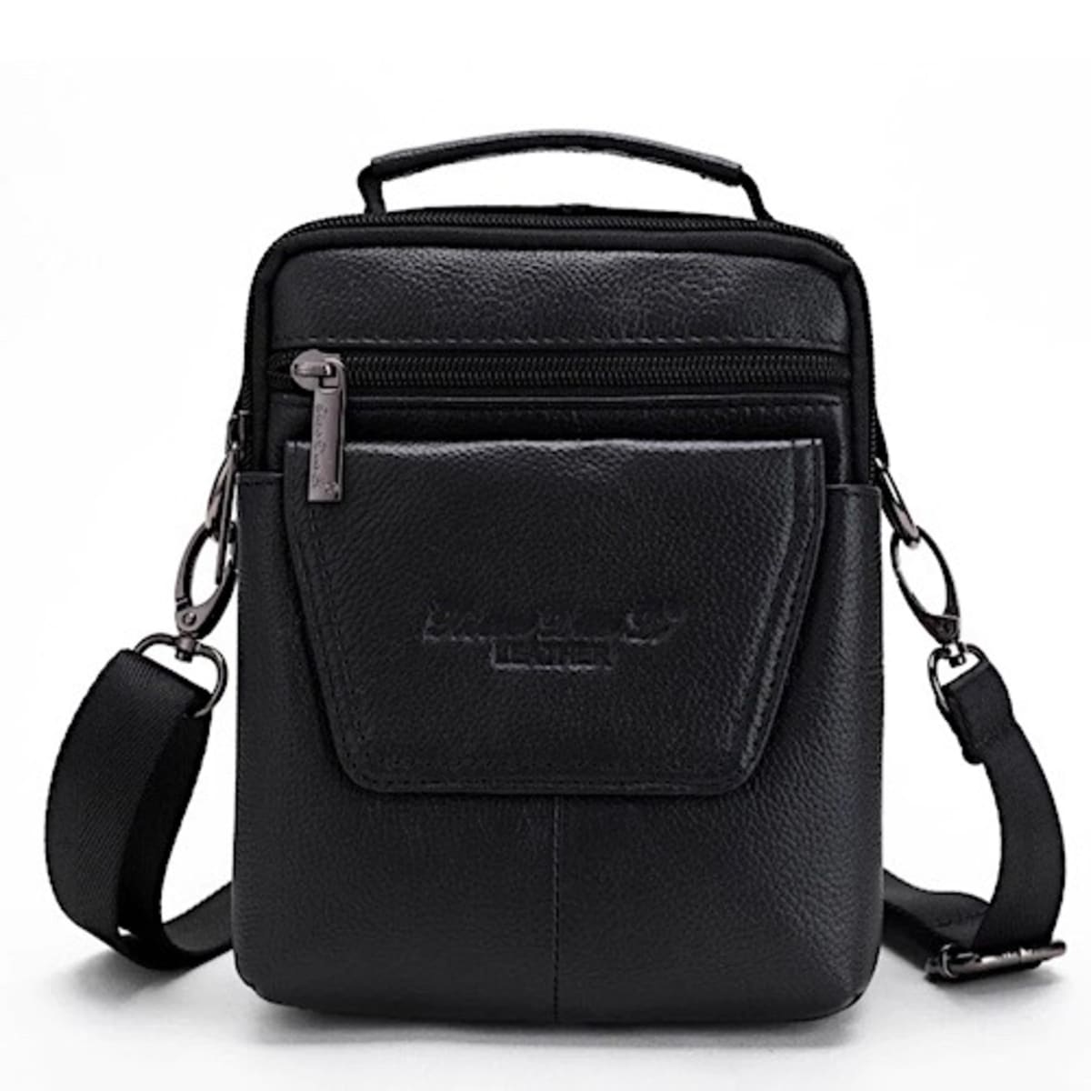  Men's leather Messenger bag retro head layer leather shoulder  bag mobile phone bag-black : Clothing, Shoes & Jewelry