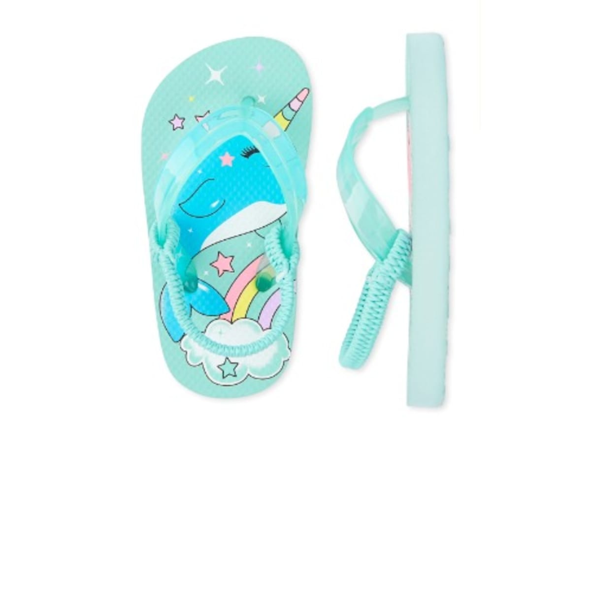 The Childrens Place Girls Toddlers Narwhal Flip Flops Aqua
