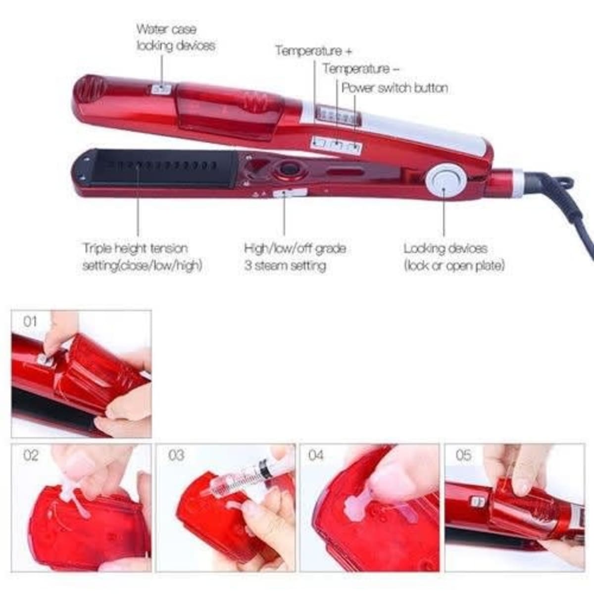 Professional Steam Hair Straightener With Comb Brush Konga