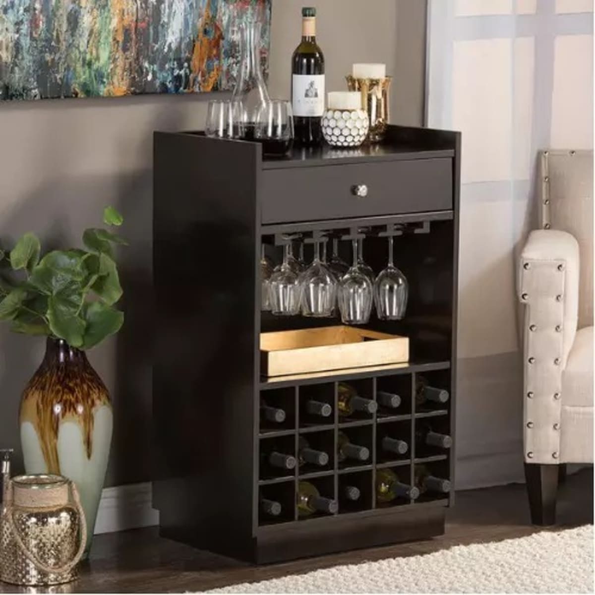 Dark brown sales wine cabinet