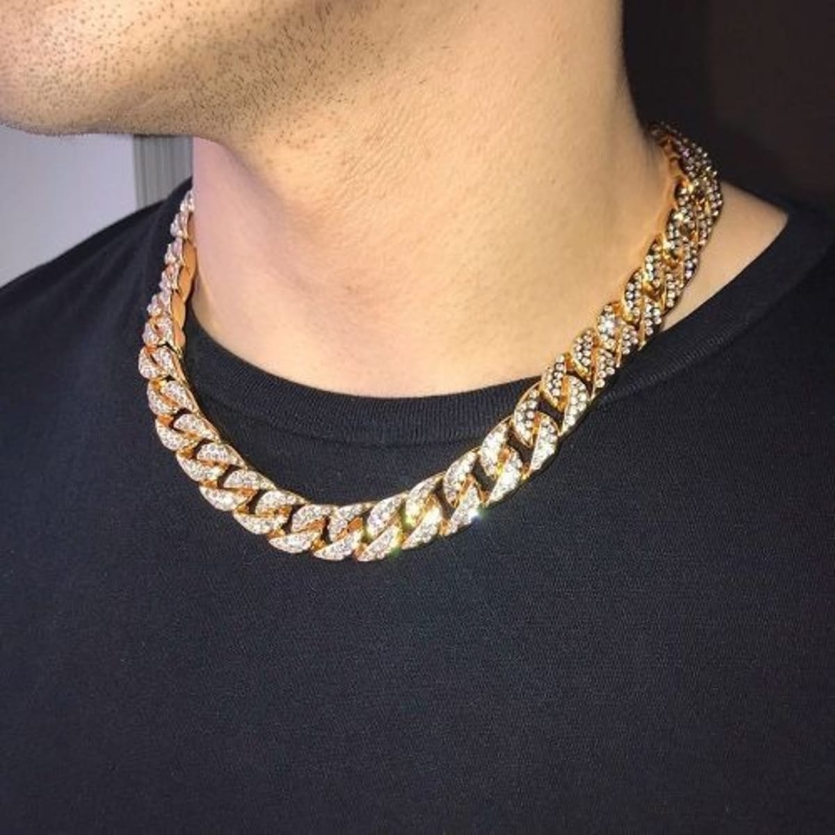 Iced out gold cuban link chain hot sale