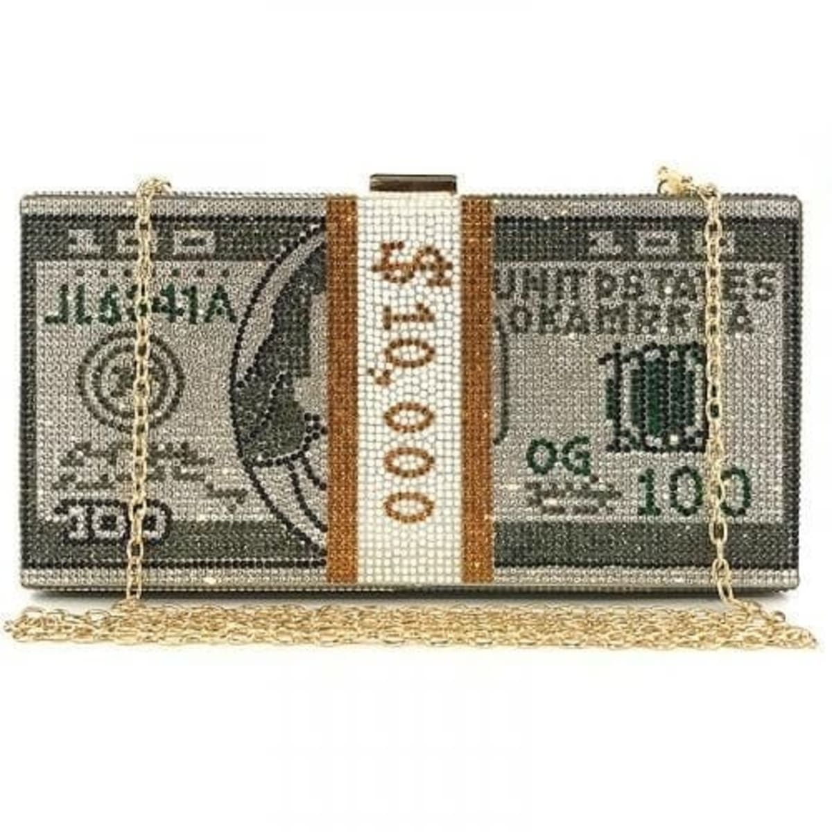 $100 Dollar Bill Money Clutch Rhinestone Purse Crystal Money Clutch Purse
