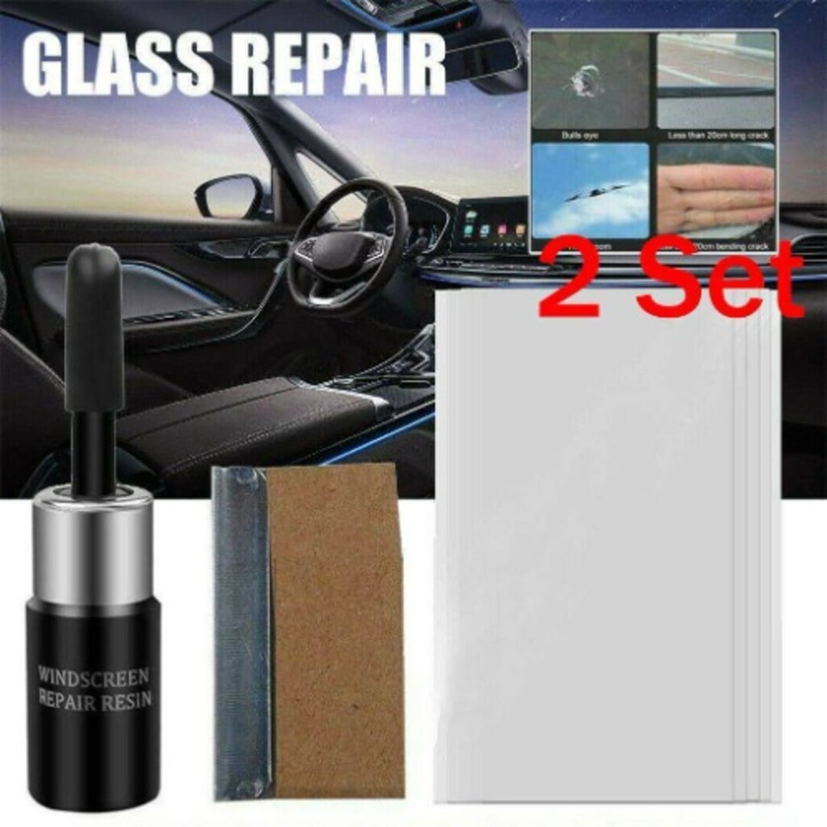 Auto Glass Repair Fluid Car Windshield Repair Kit - W - 3ml - 2pcs