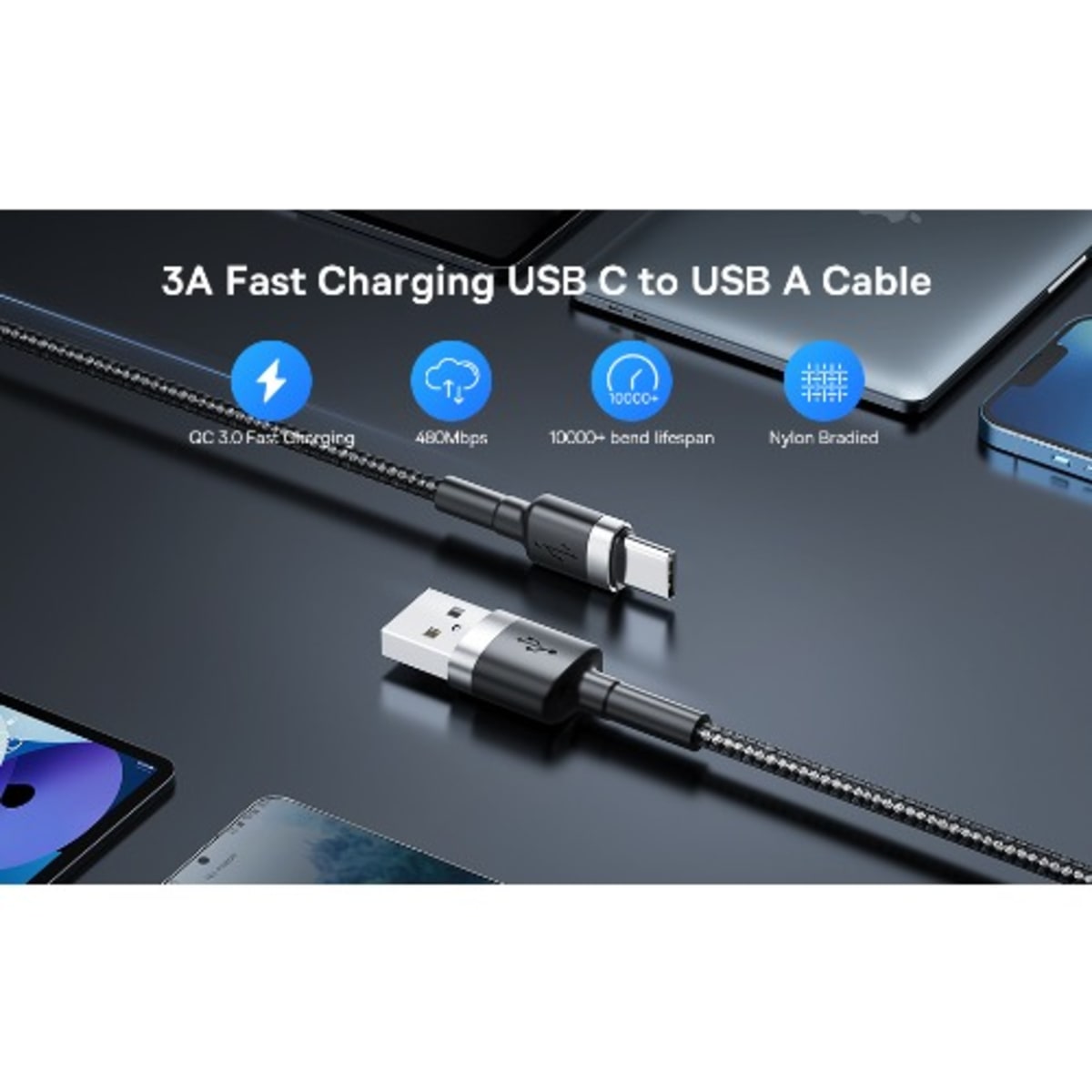 Baseus 3ft Type C Charger Premium Nylon Us Cable, Usb A To Type C Charging  Cable Fast 100w