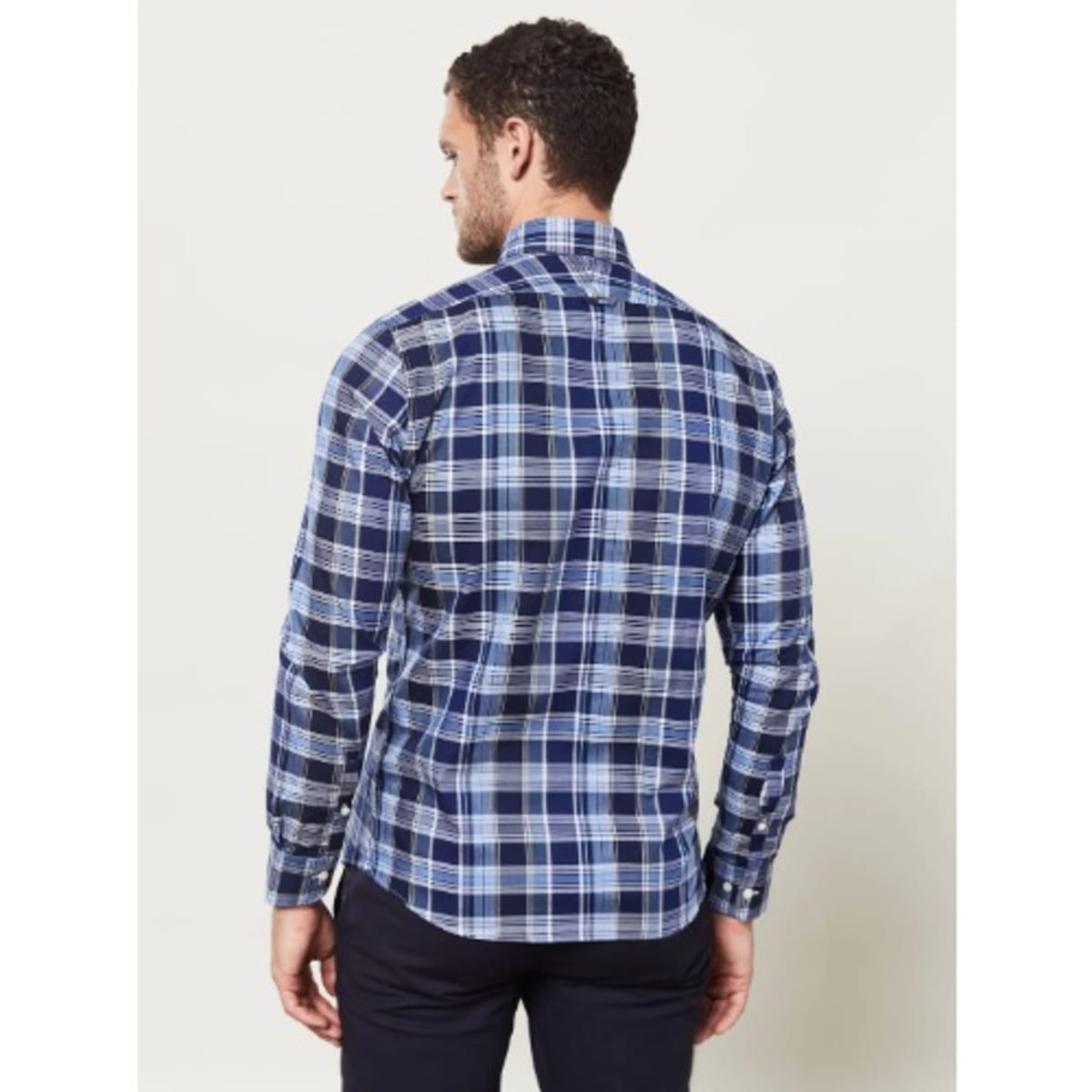 T.M Lewin Large Check Slim Fit Shirt - Blue Navy &White