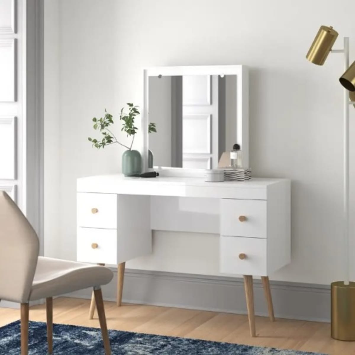 Femjol Vanity Dressing Mirror With Storage White Konga