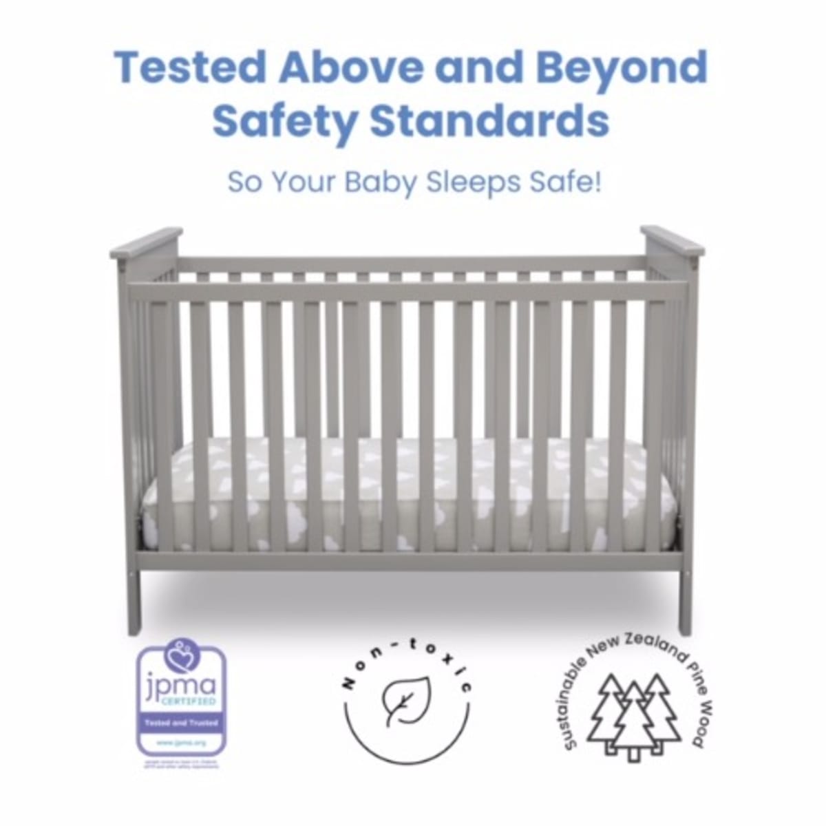 Delta Children Adley 3 in 1 Covertible Baby Crib Grey Konga