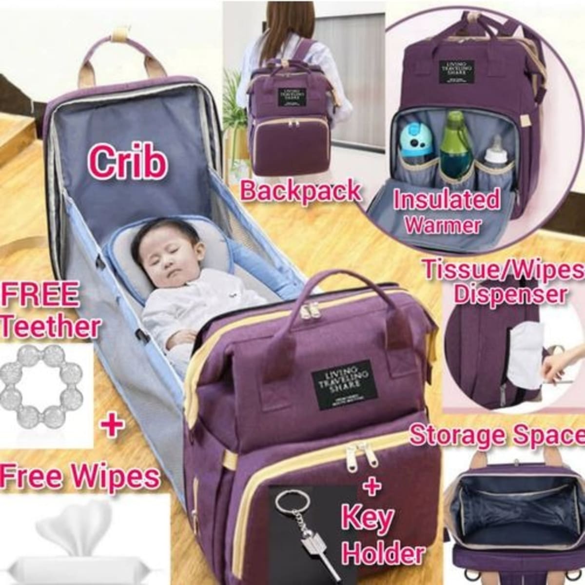 Multipurpose Foldable Baby Bag And Baby Cot Bed Free Teether