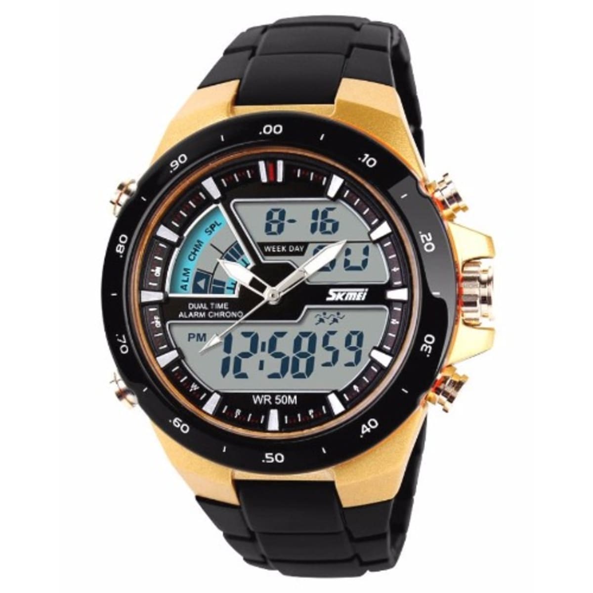Skmei High Class Unisex Digital Analogue Sports Watch Gold