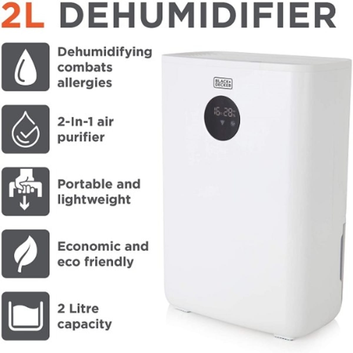 Black and Decker 2 Litre Dehumidifier and Air Purifier