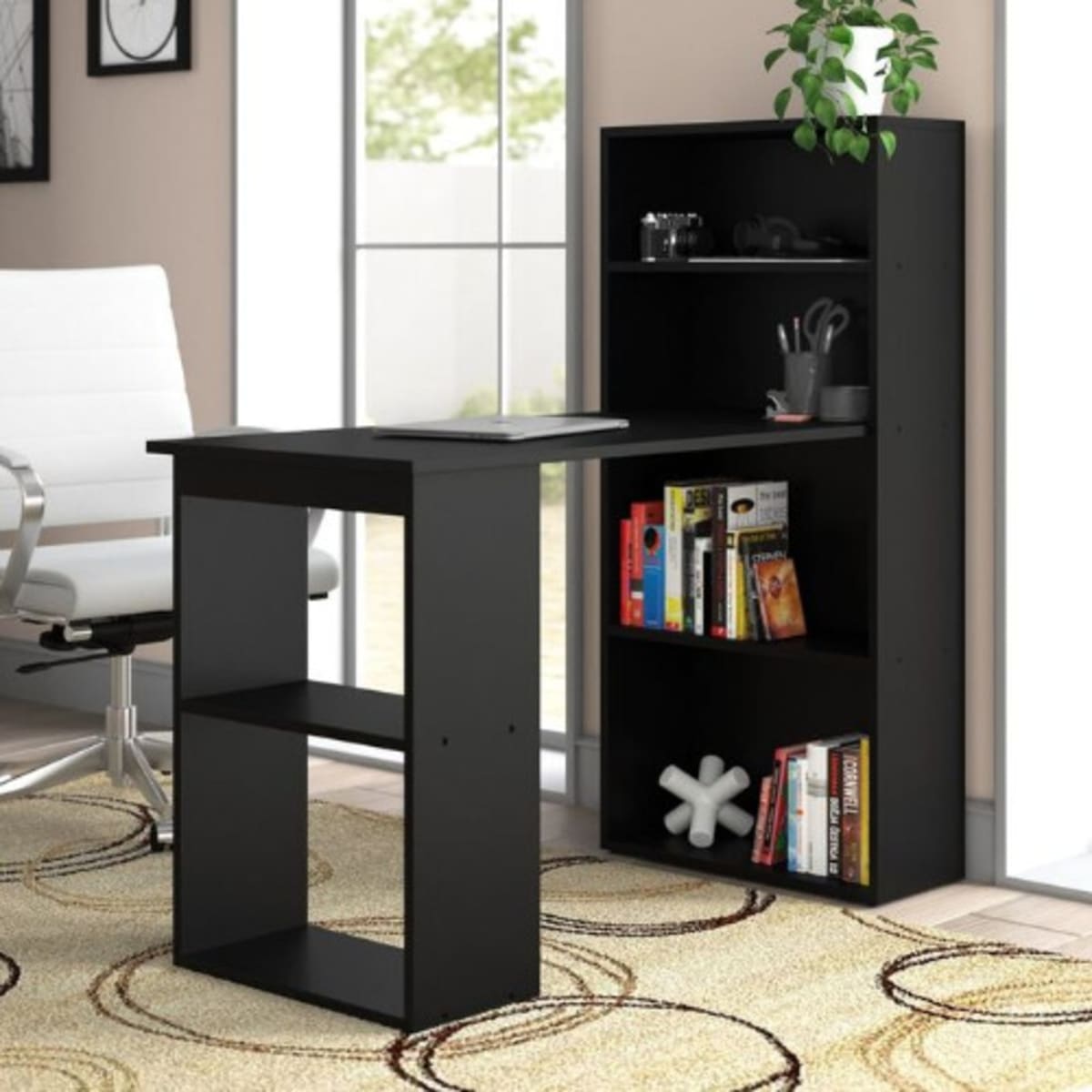 Computer floating desk with clearance hutch