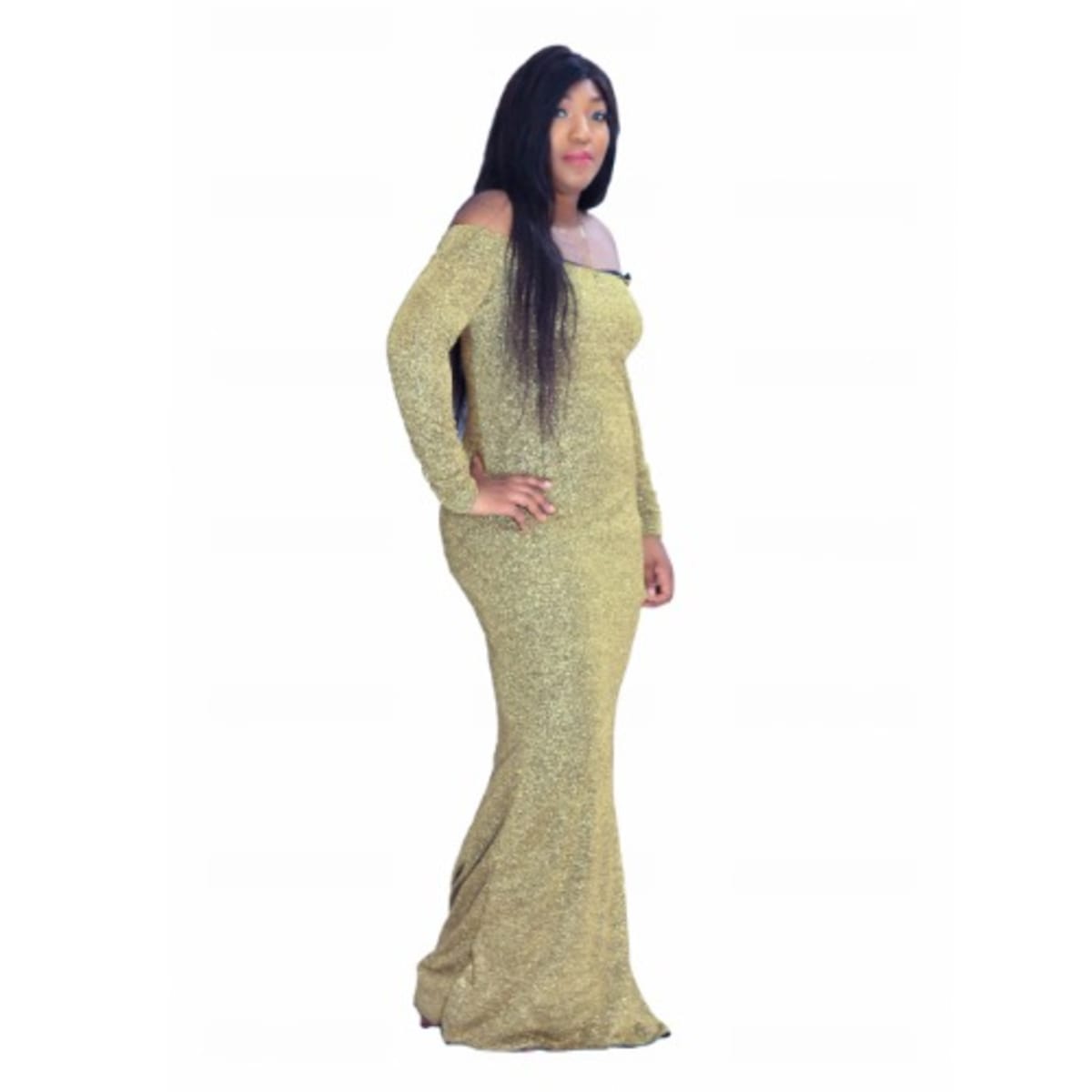 Gold Shimmer Long Sleeve Dinner Gown