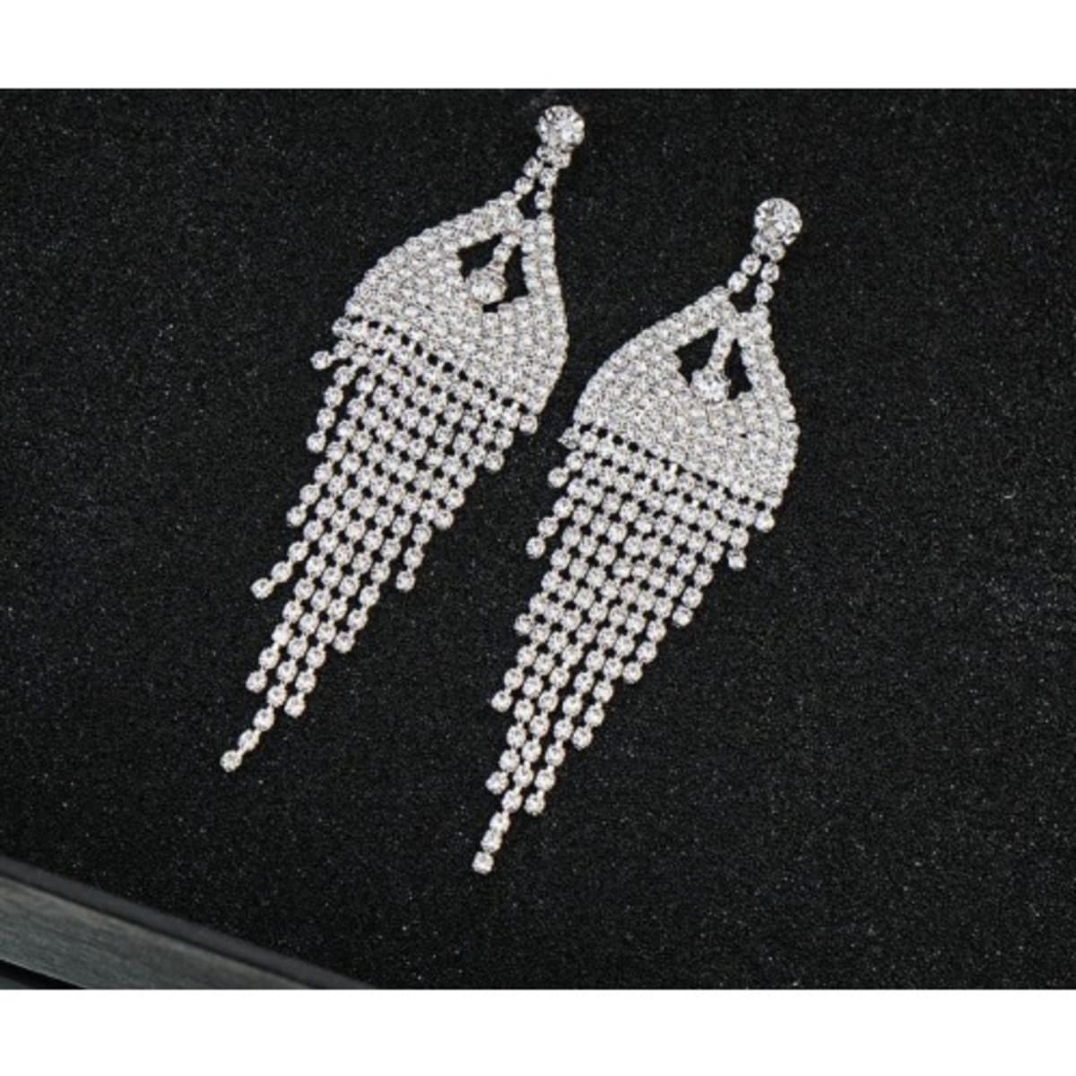 Fashion Jewelry Bling Rhinestone Drip Earrings Silver Konga