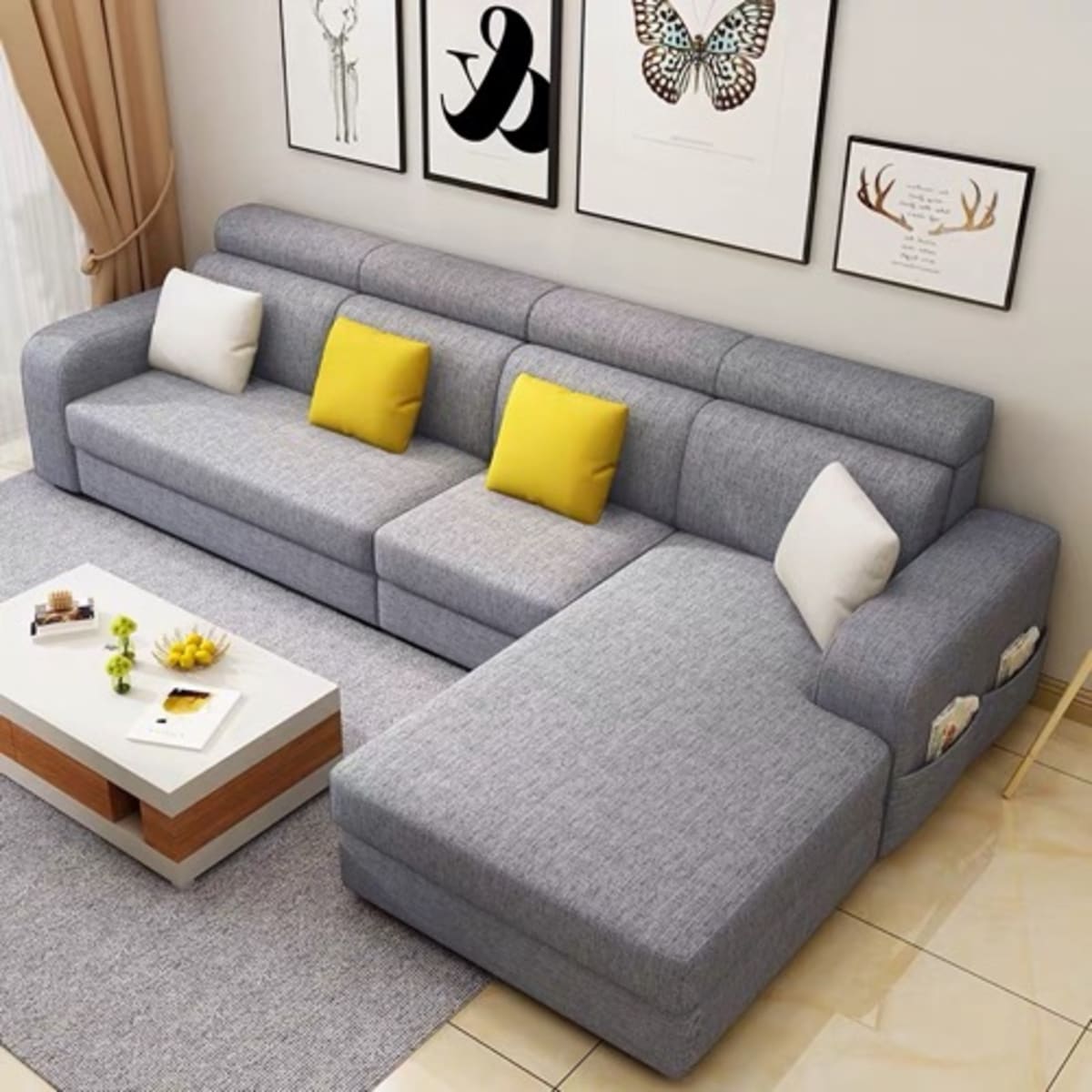 MAK Living Room Furniture Dorce L shaped Sofa Grey Konga