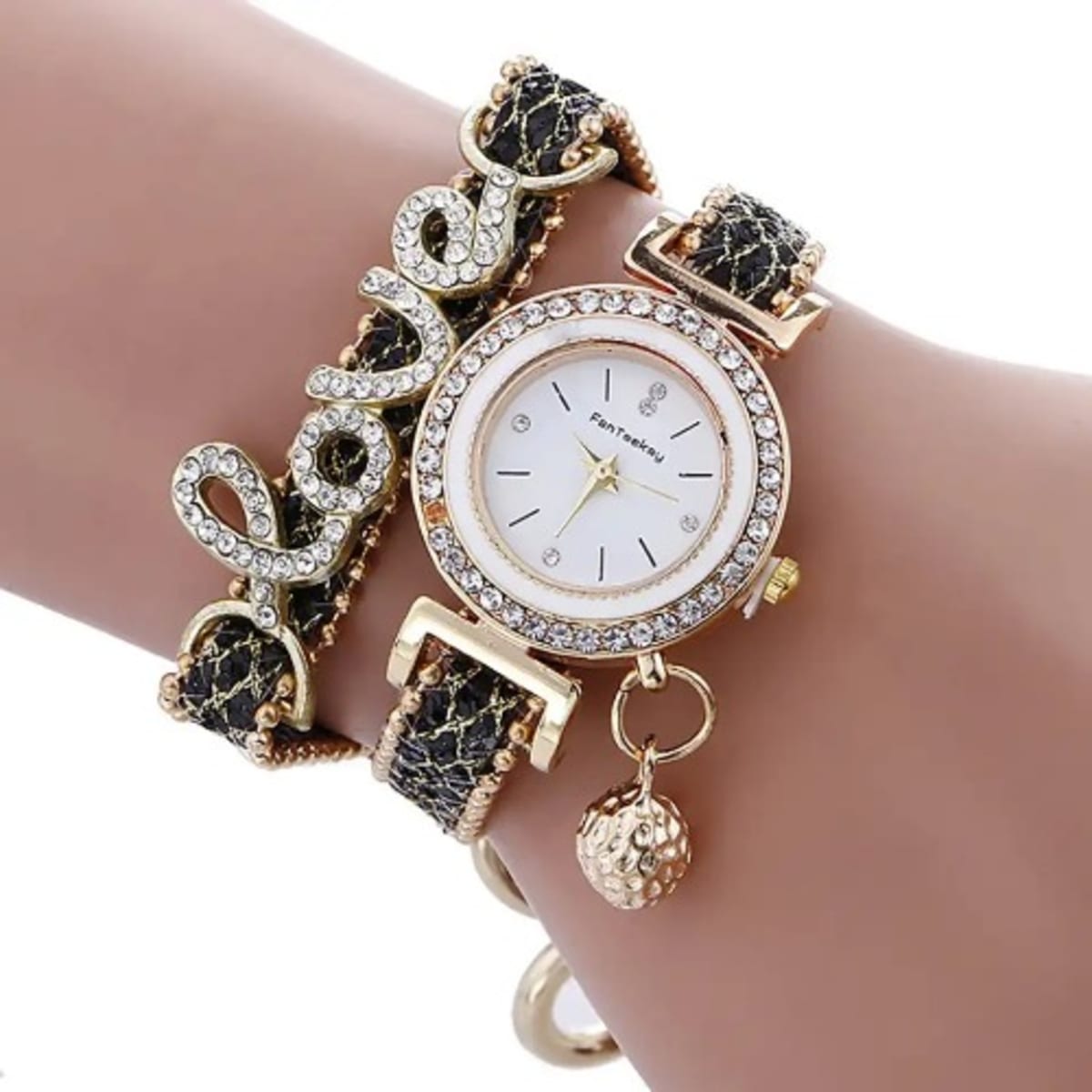 Ladies Wrist Watch With Love Bracelet Black