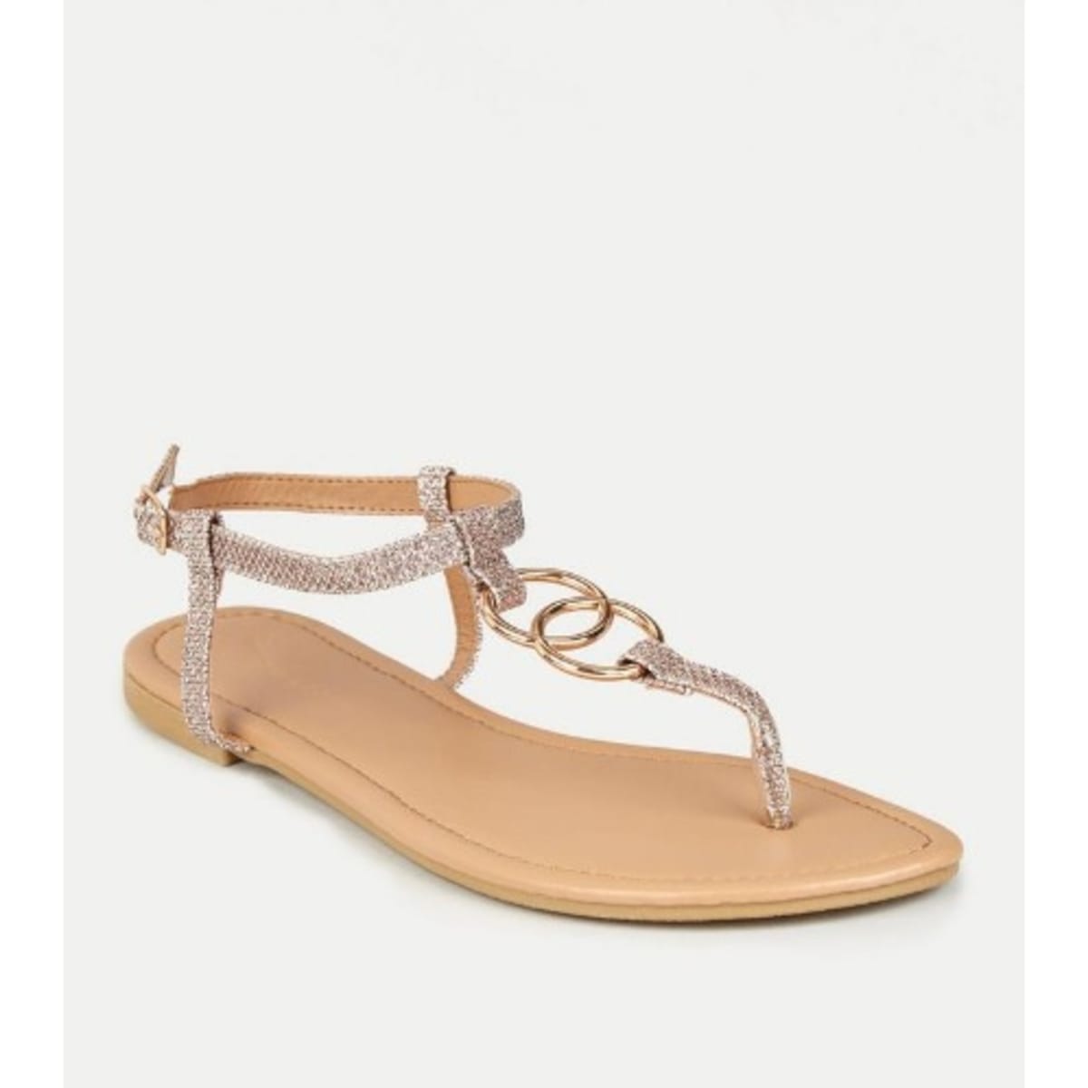Rose Gold Glitter Strap Ring Flat Sandals