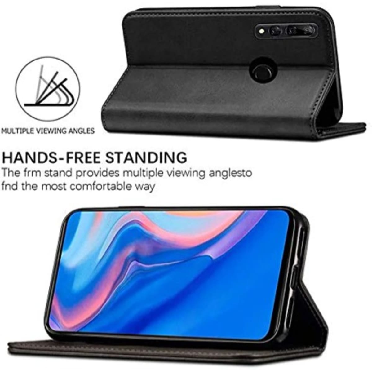 Leather Flip Cover Case For Huawei Y9 Prime 2019 Black Konga