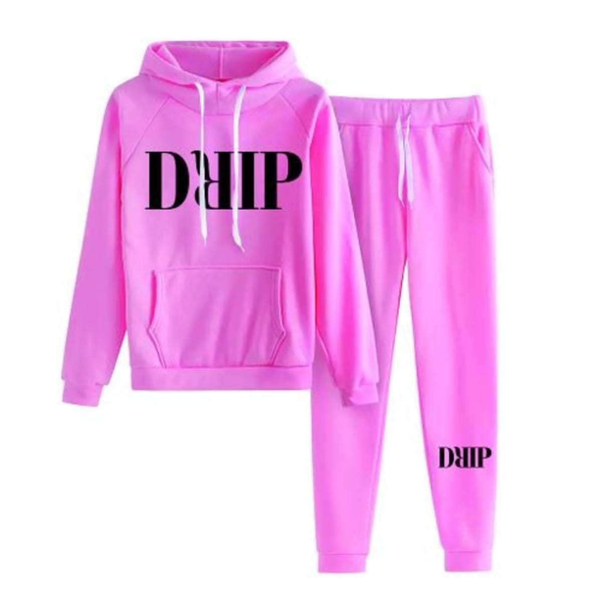 Drip Print Hoodie And Joggers - Pink