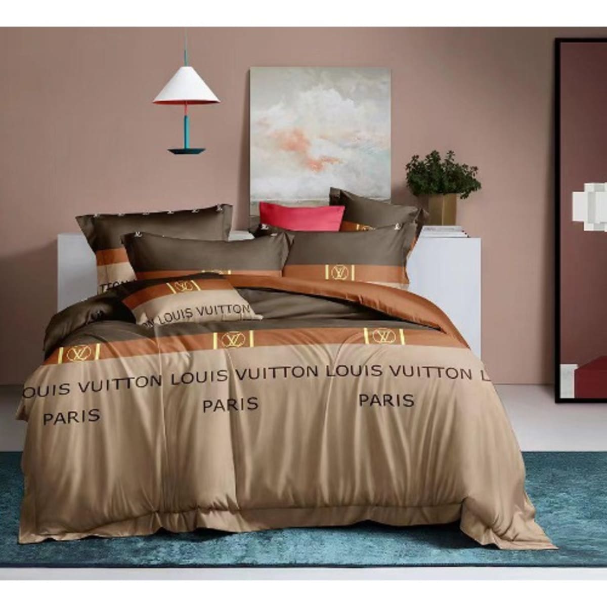 Cheap Gold Colour Louis Vuitton Bed Sheets, Louis Vuitton Duvet