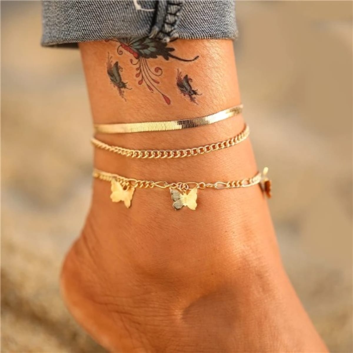 Maestro Makeover 3Pcs Luxury B Fashion Gold Anklet Bracelet Set