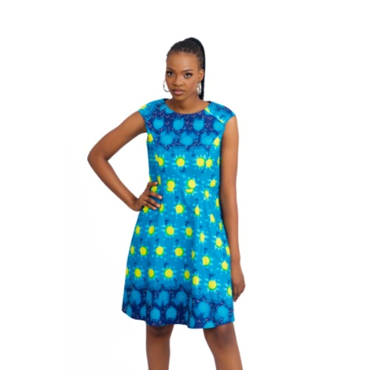 Stoned Ankara Sleeveless Polka Dot Ladies Gown Blue Konga Online
