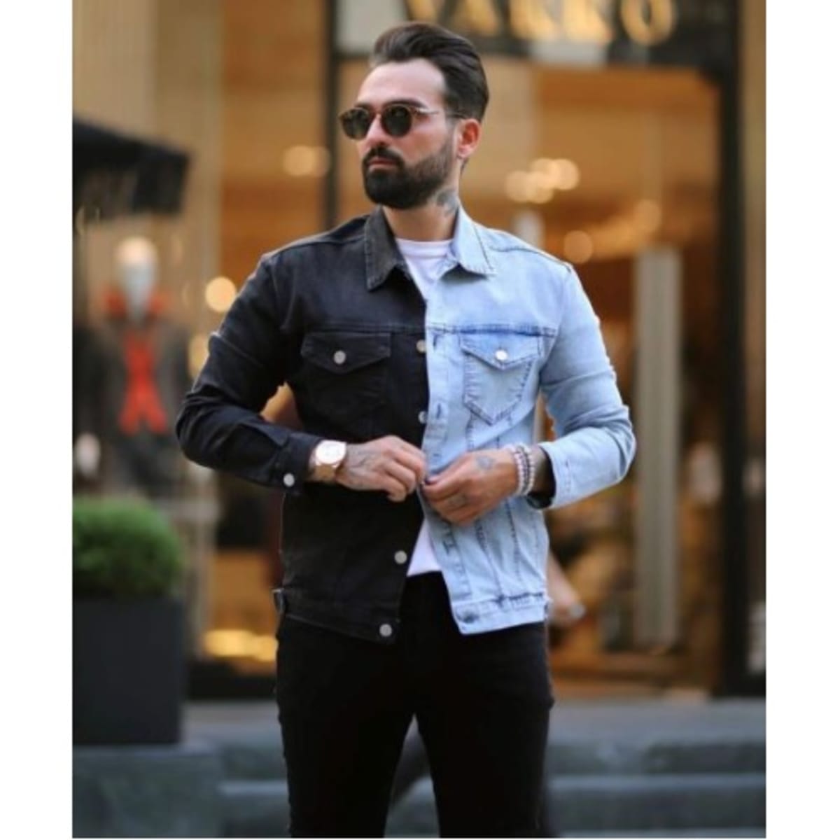 Half and half jean jacket top
