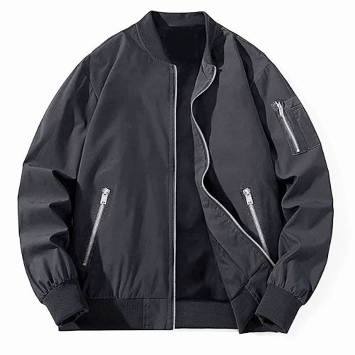 Fashion House Unisex Multi Zipper Black Bomber Jacket