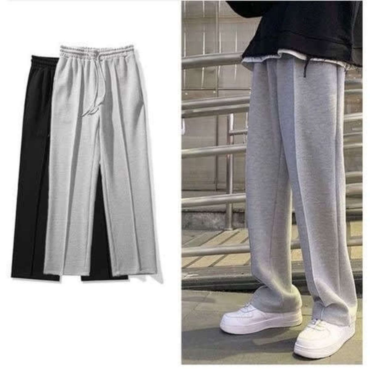 Plain Unisex Baggy Joggers Black Grey 2pcs Konga Online