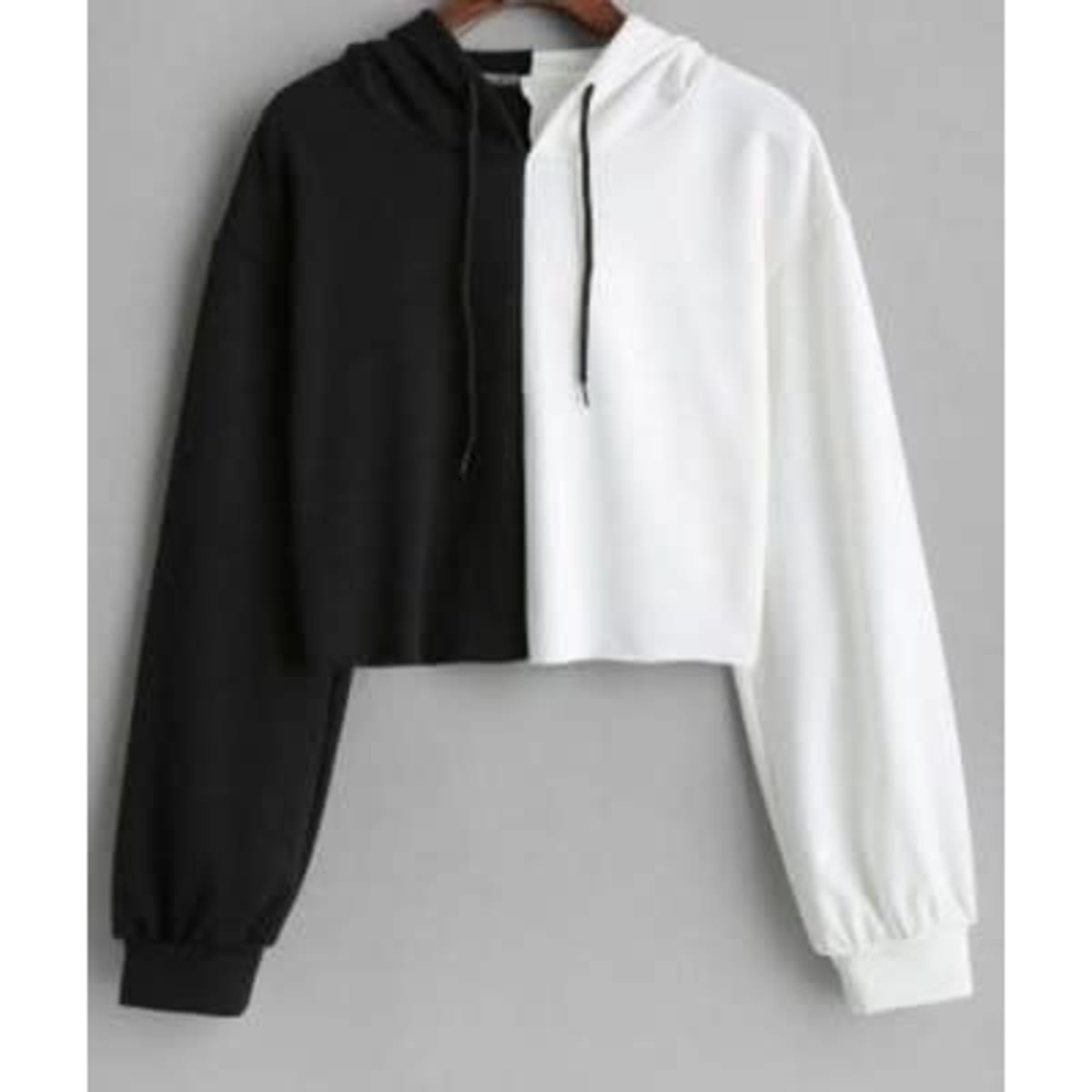 Black and white cropped hoodie sales
