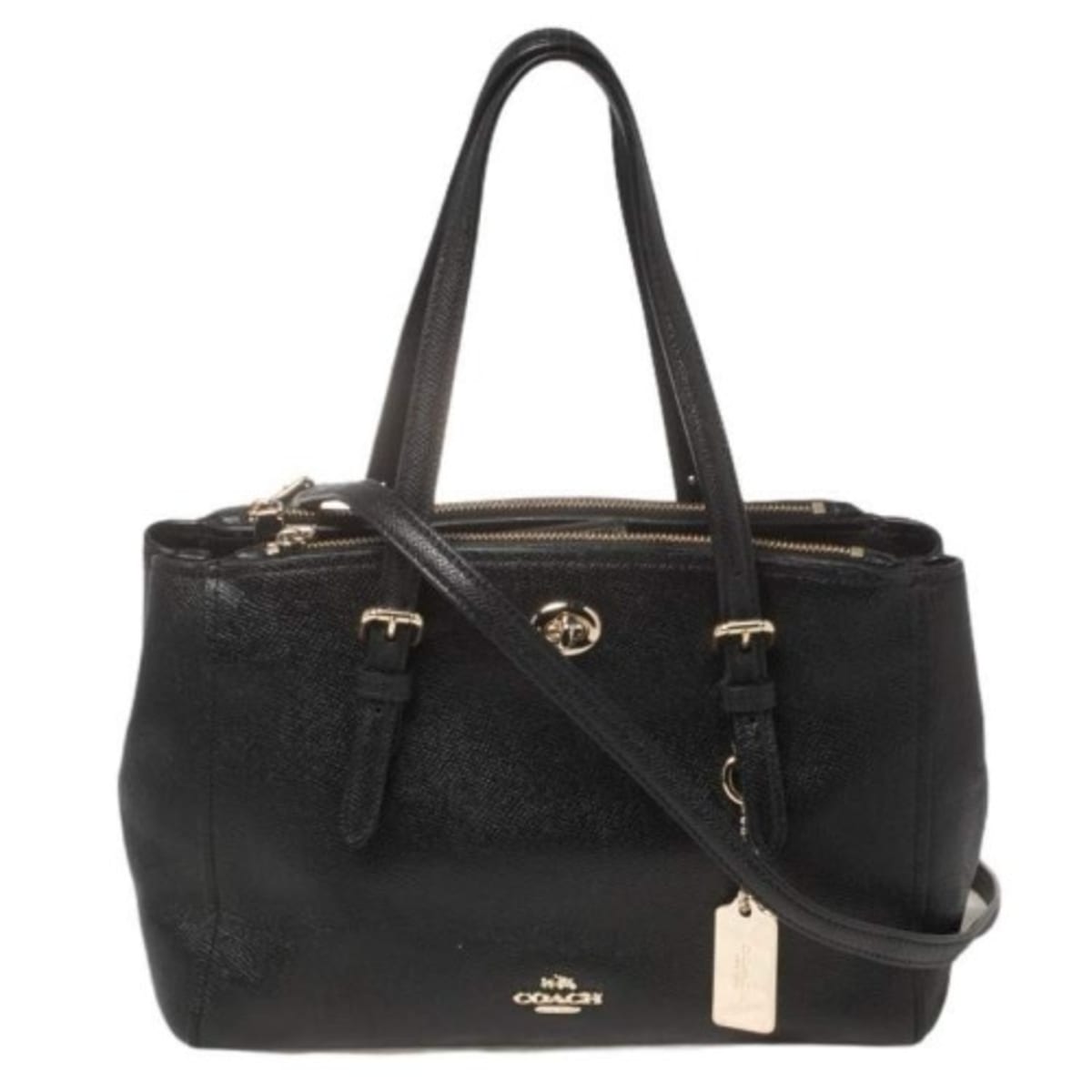 Coach Turnlock Double Zip Convertible Tote Bag Leather Black