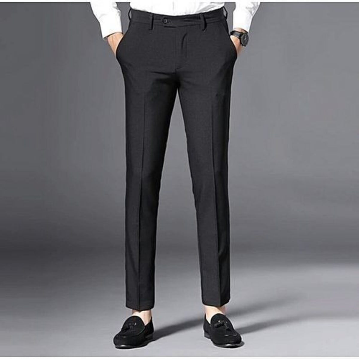 MANCREW Men's Slim Fit Formal Trousers - Black, Light Grey Combo (Pack Of 2)