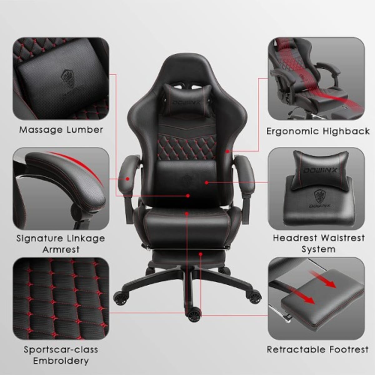 Dowinx Office Gaming Chair With Massage Lumbar Support Black