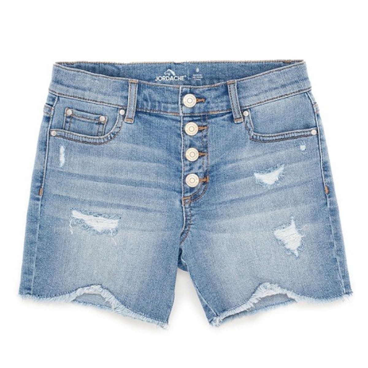 Jordache Girls Midi Destructed Jeans Short- Blue Denim