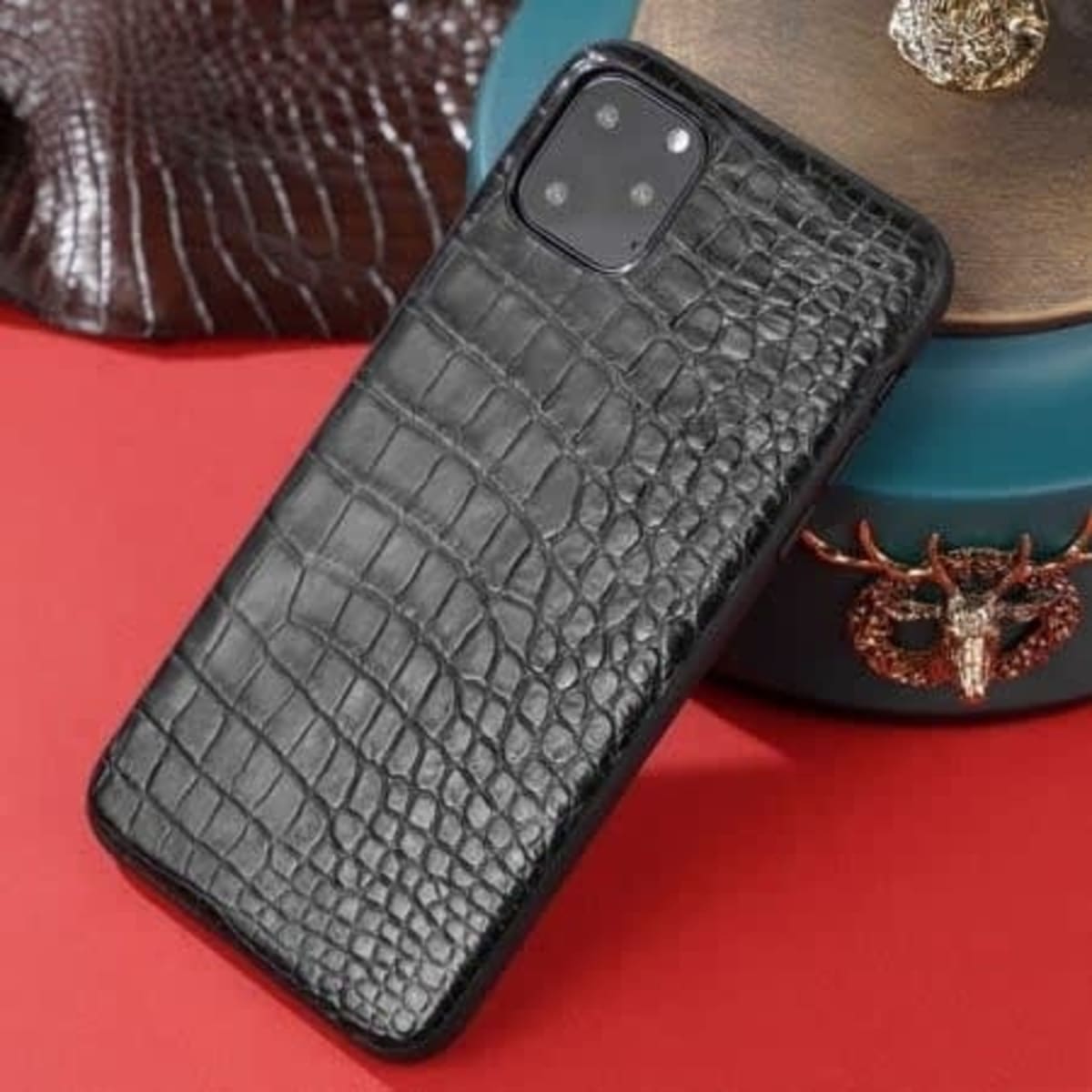 Genuine Leather Crocs Skin Phone Case For iPhone 12 Pro Black