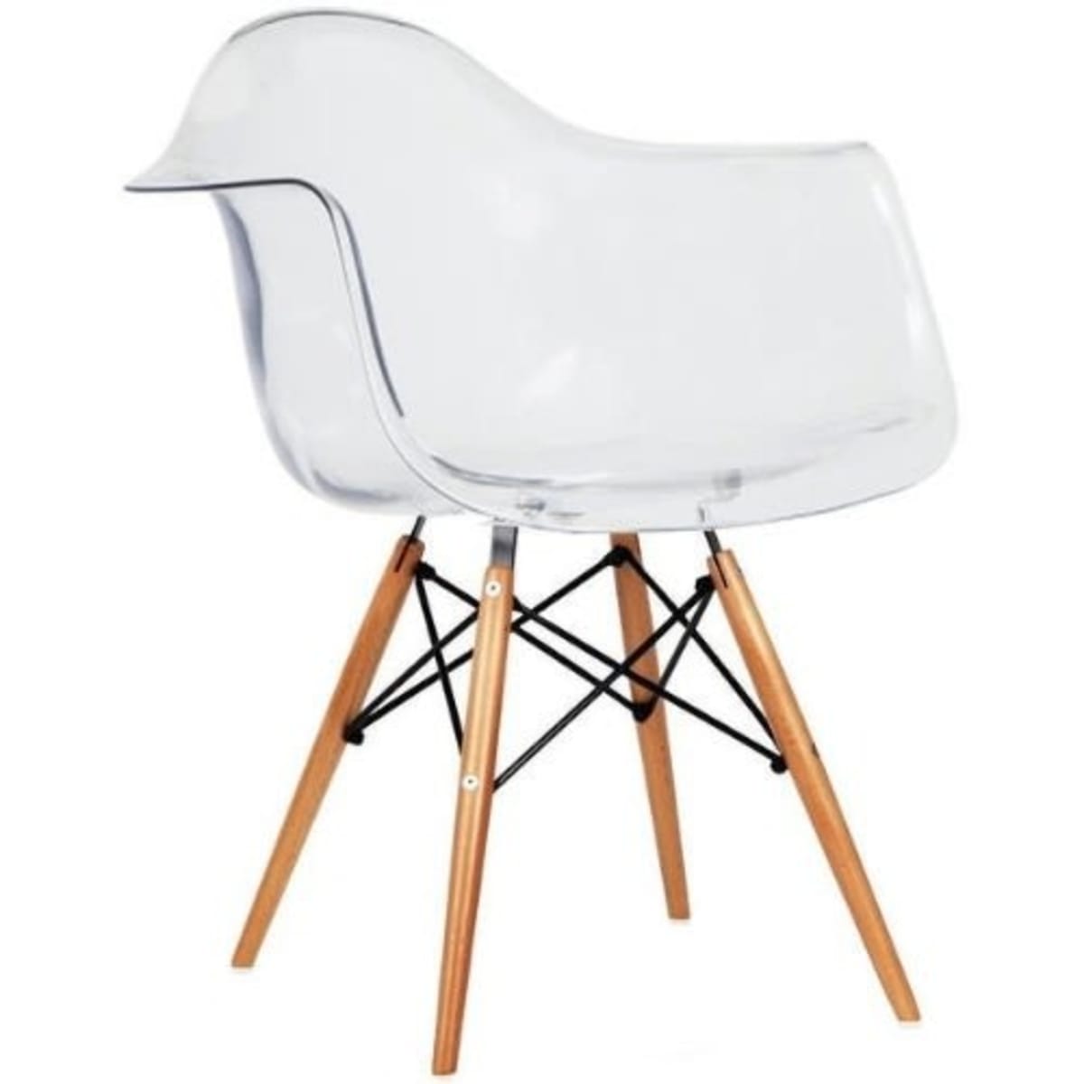 Transparent chair with wooden outlet legs