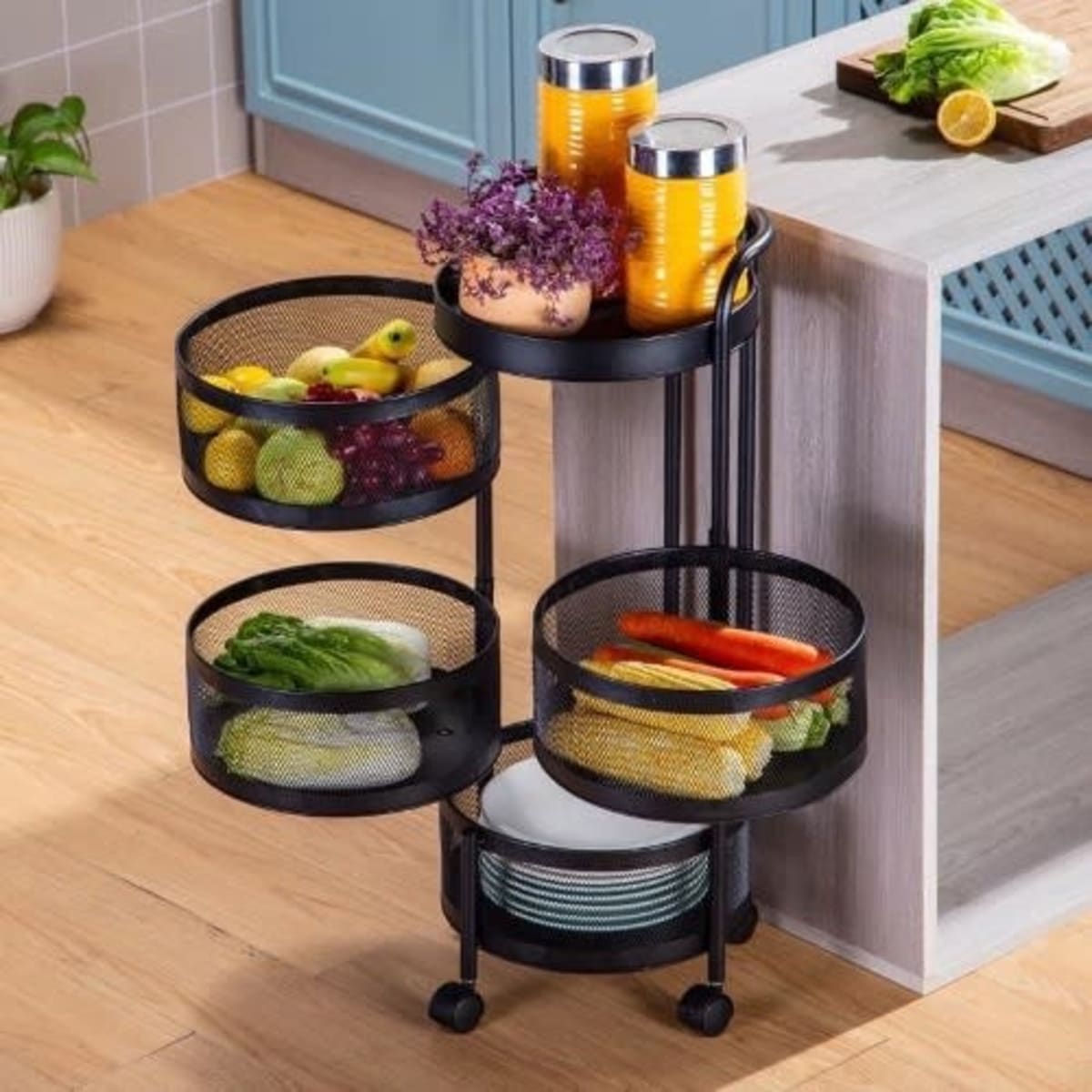 Multi-Layer Vegetable Rotating Basket Rack Fruit Snack Storage Kitchen  Organizer