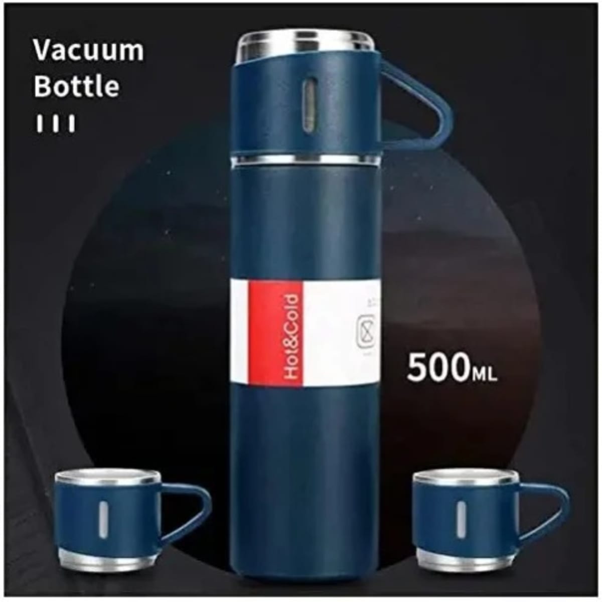 Steel Vacuum Flask Set With 3 Steel Cups - 500ml