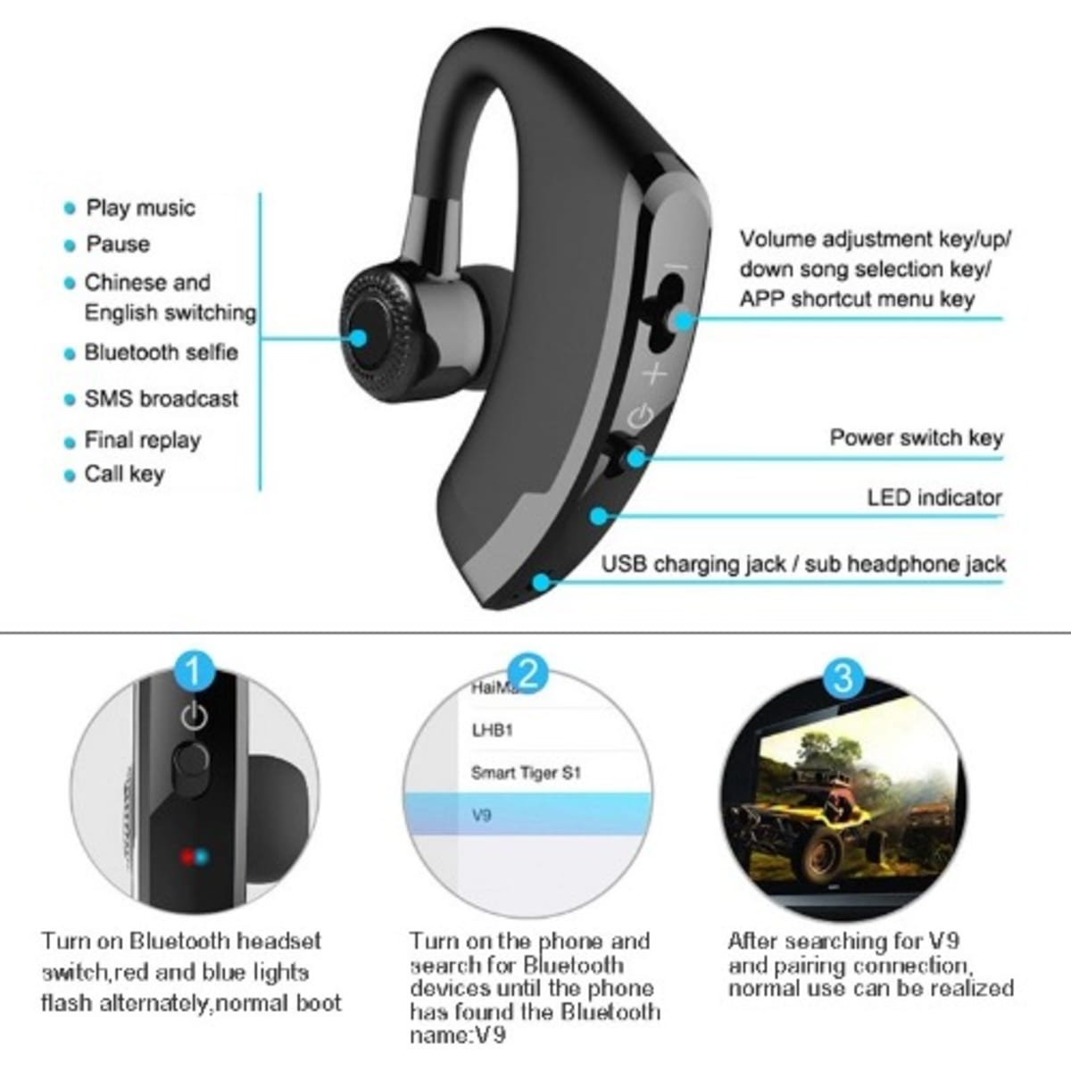 V9 bluetooth headset hot sale review