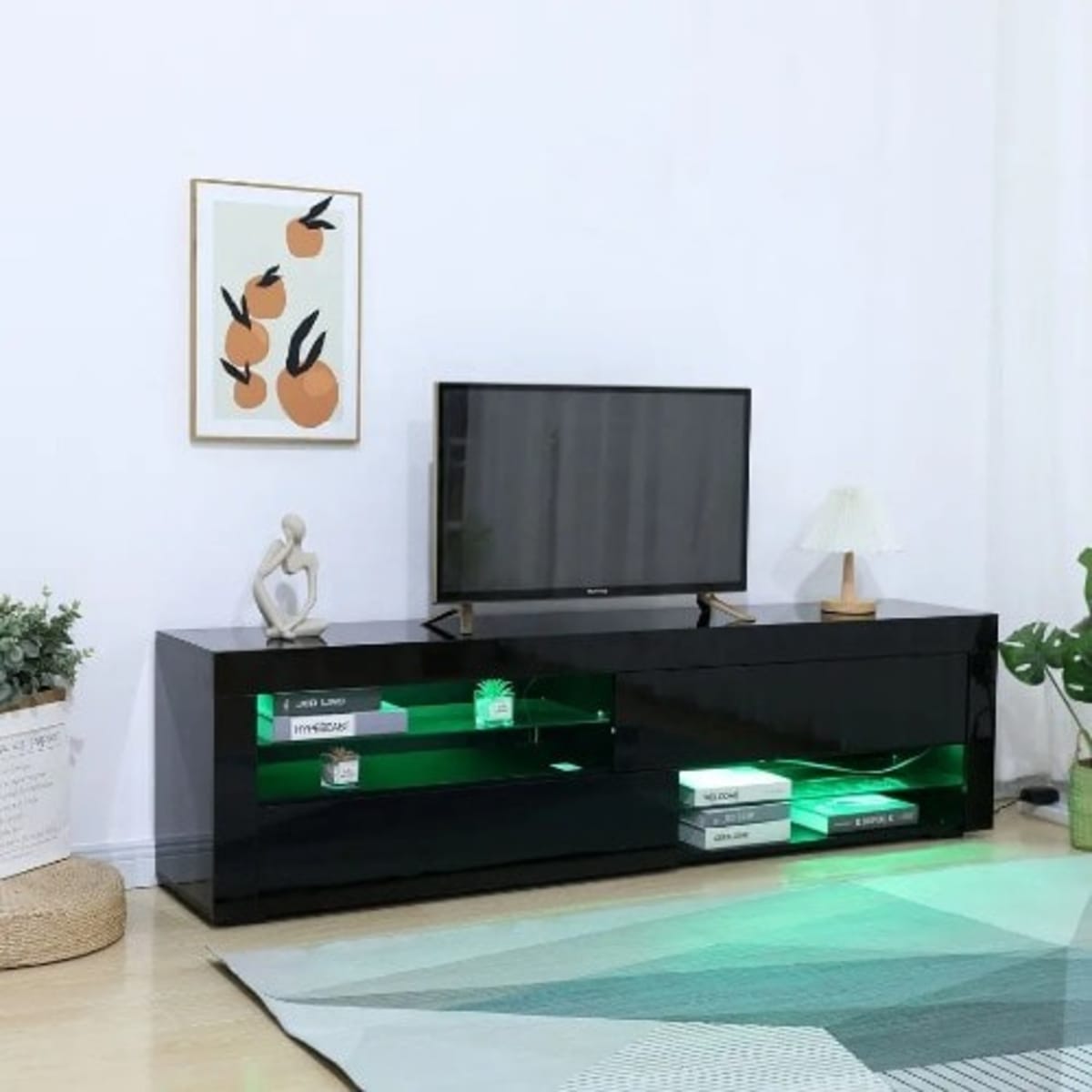 Black high gloss tv online unit with led lights